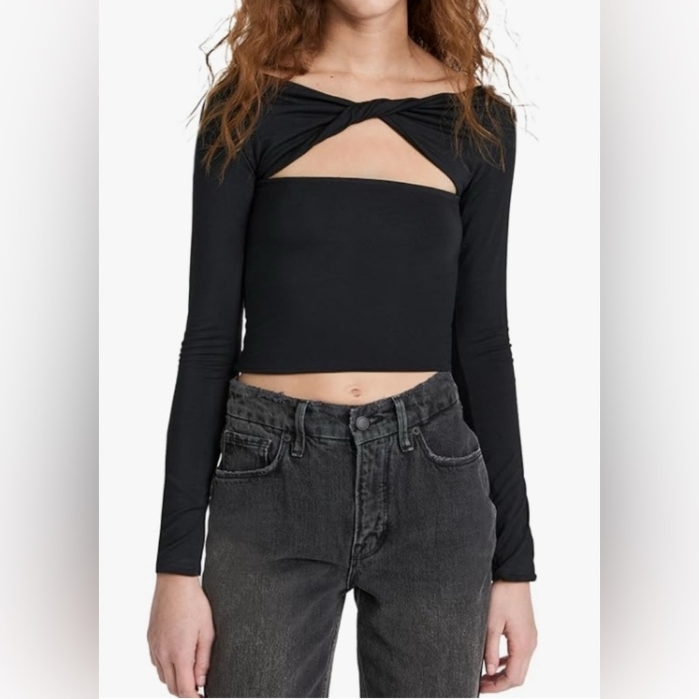 SER.O.YA‎ Black Twist Front Long Sleeve Crop Top NEW